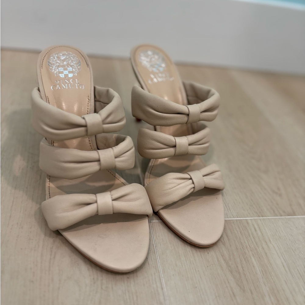Vince Camuto Tan Heeled Sandals with Bow Detail